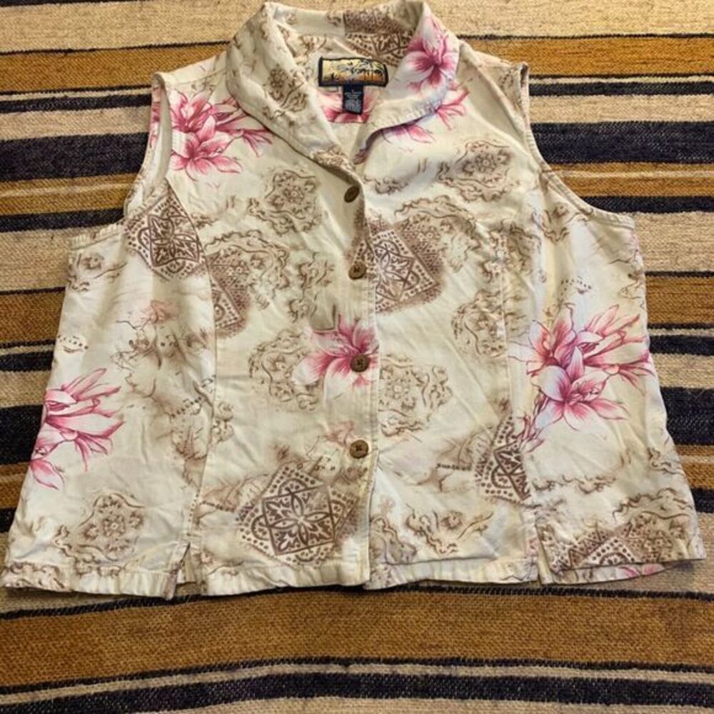 Havana Jack Hawaiian Shirt Crop Top Button Down Tropical Floral Collared Large‎